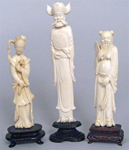 Appraisal: Three Chinese elephant ivory models th century Of of standing