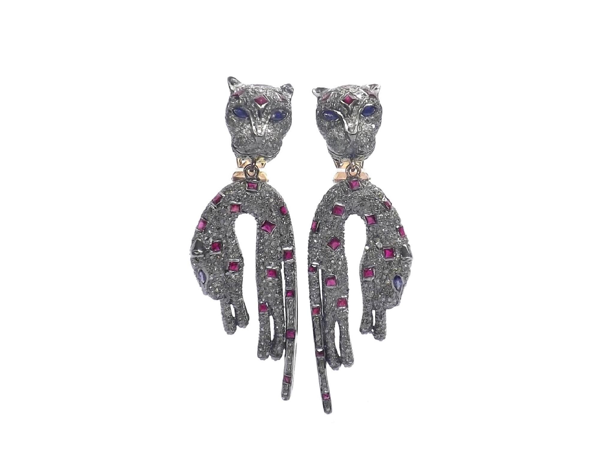 Appraisal: Pair of modern diamond and gem set panther earrings drop