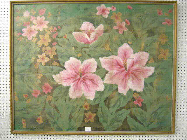 Appraisal: Oil on Canvas Pink Gold flowers