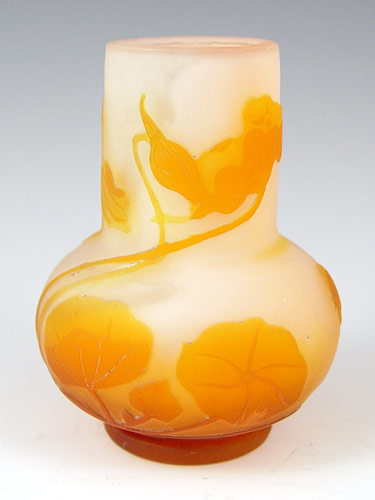 Appraisal: GALLE' FRENCH CAMEO GLASS VASE Burnt orange to rose morning