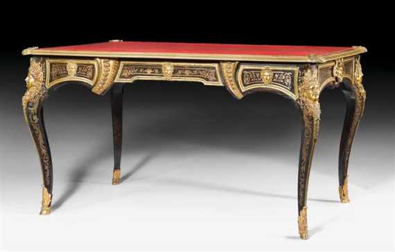 Appraisal: BUREAU PLAT WITH BOULLE MARQUETRY Regence style stamped GERARD active