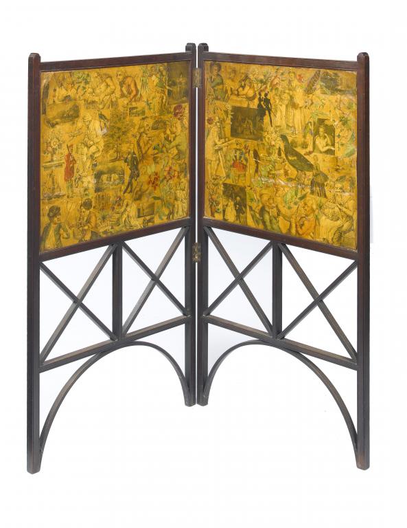 Appraisal: A GEORGE III MAHOGANY FOLDING FIRESCREEN of two leaves the