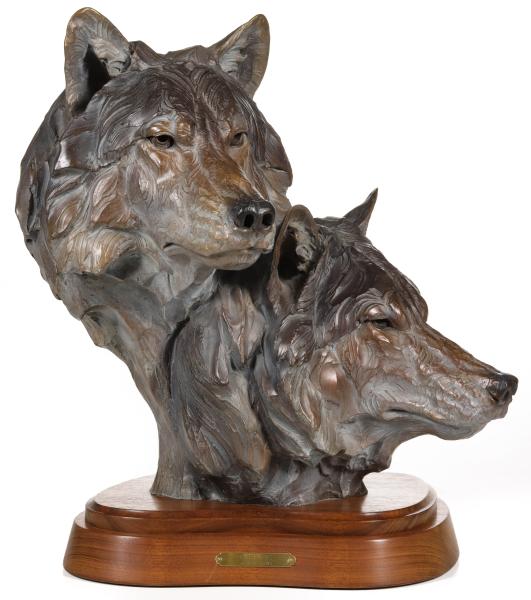 Appraisal: KEN ROWE BORN BRONZE SCULPTURE OF TWO WOLVESKen Rowe Arizona