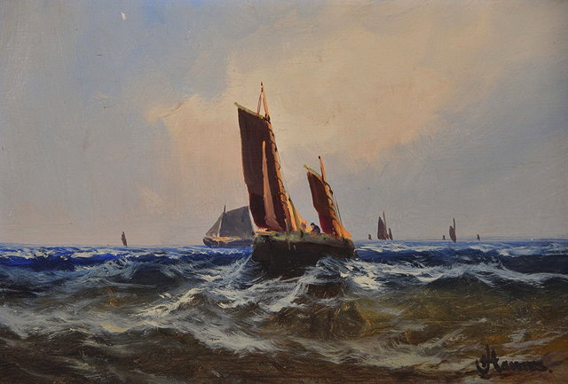 Appraisal: J HAMESShipping at sea a pair signed oils on canvas