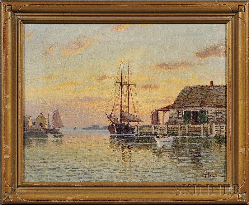 Appraisal: Harry Hambro Howe Massachusetts Maine - Fishing Wharf at Sunset