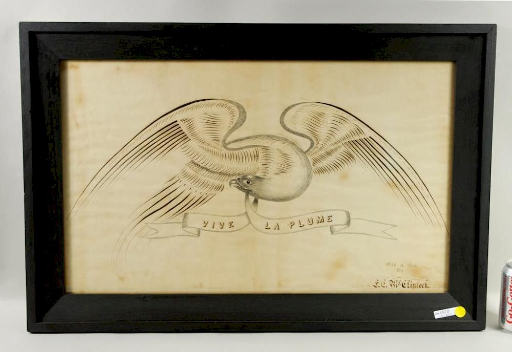 Appraisal: Penwork Drawing Eagle Vive La Plume Signed Penwork drawing of