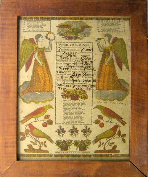 Appraisal: Two Pennsylvania printed and hand colored fraktur by Peters and