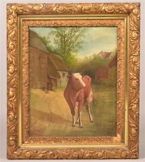 Appraisal: Cow Painting by C H Marks Oil on canvas depicting