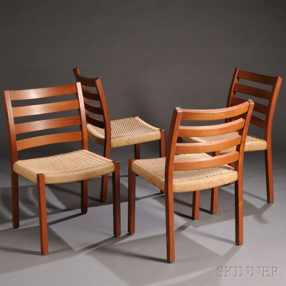 Appraisal: Four J L Moller Side Chairs Teak and natural cord