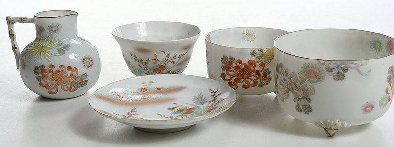 Appraisal: Five Pieces of Japanese Enameled Porcelain porcelain cup and saucer