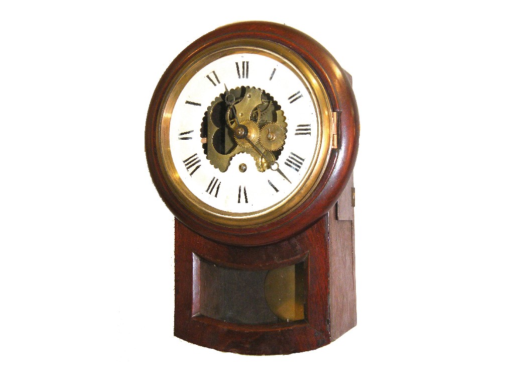 Appraisal: Small English mahogany drop dial wall clock the white and