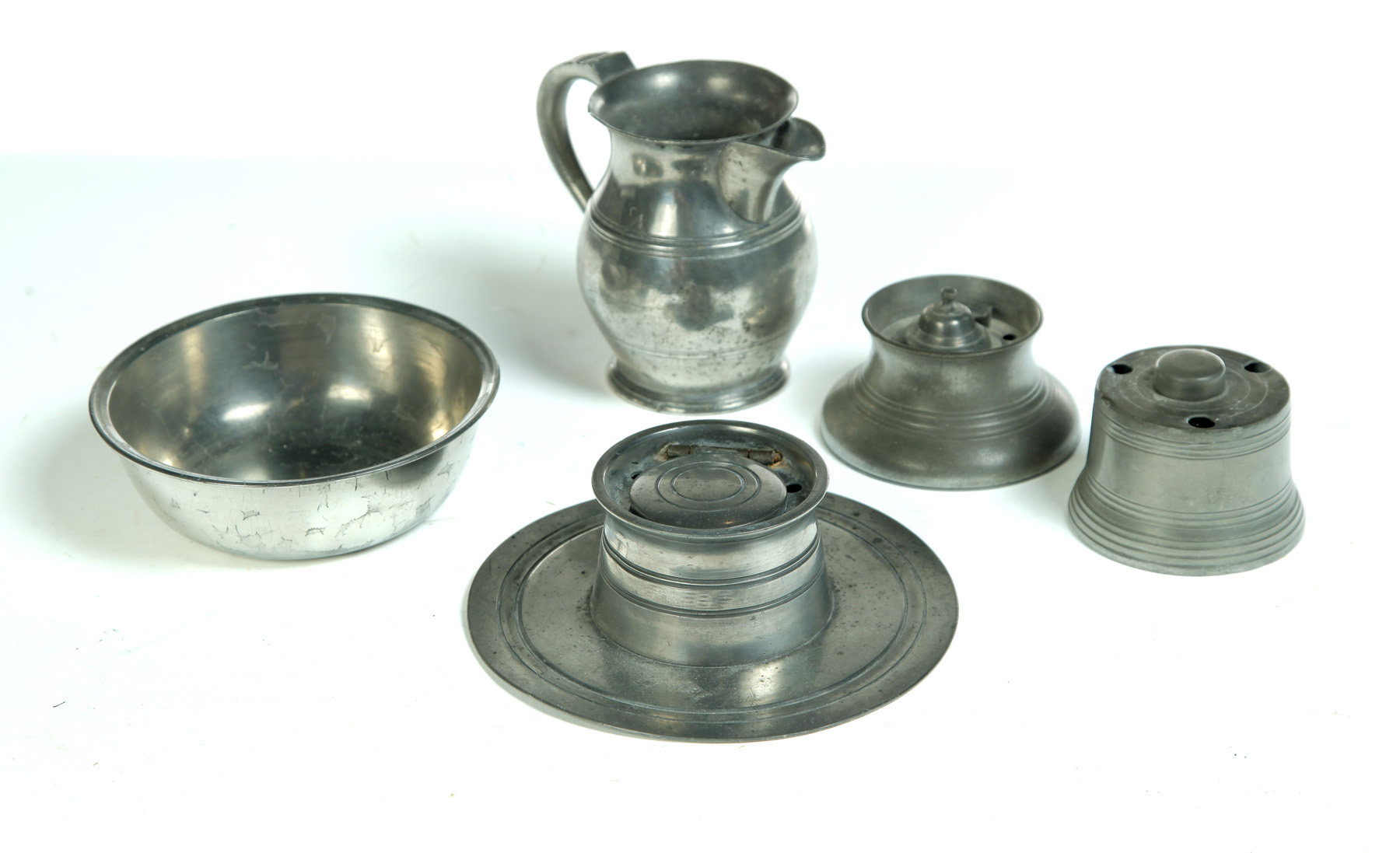 Appraisal: FIVE PIECES OF PEWTER American st half- th century Three