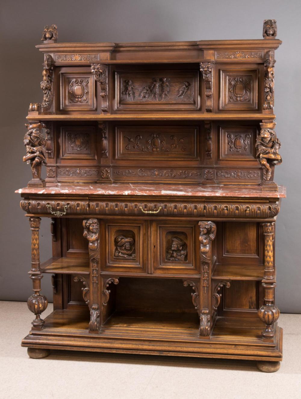 Appraisal: FLEMISH RENAISSANCE REVIVAL WALNUT SIDEBOARD Flanders th century in two