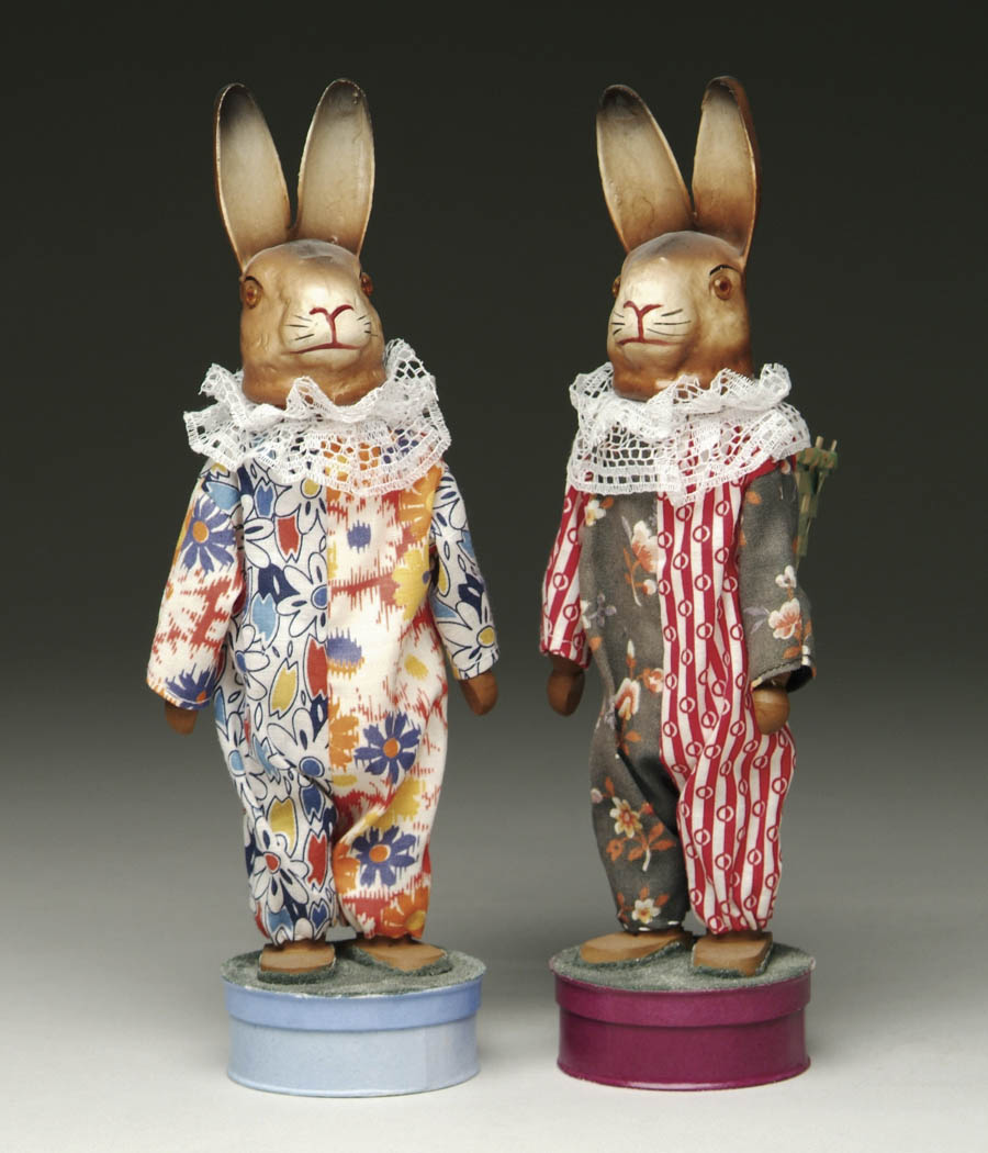 Appraisal: A PAIR OF RABBIT CANDY CONTAINERS Large papier mache rabbits