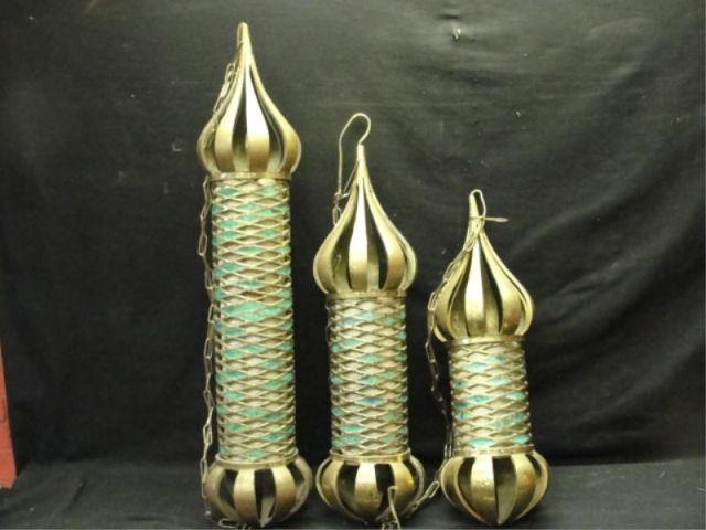 Appraisal: Midcentury Brass Malachite Chandeliers Great quality Graduating sizes From a