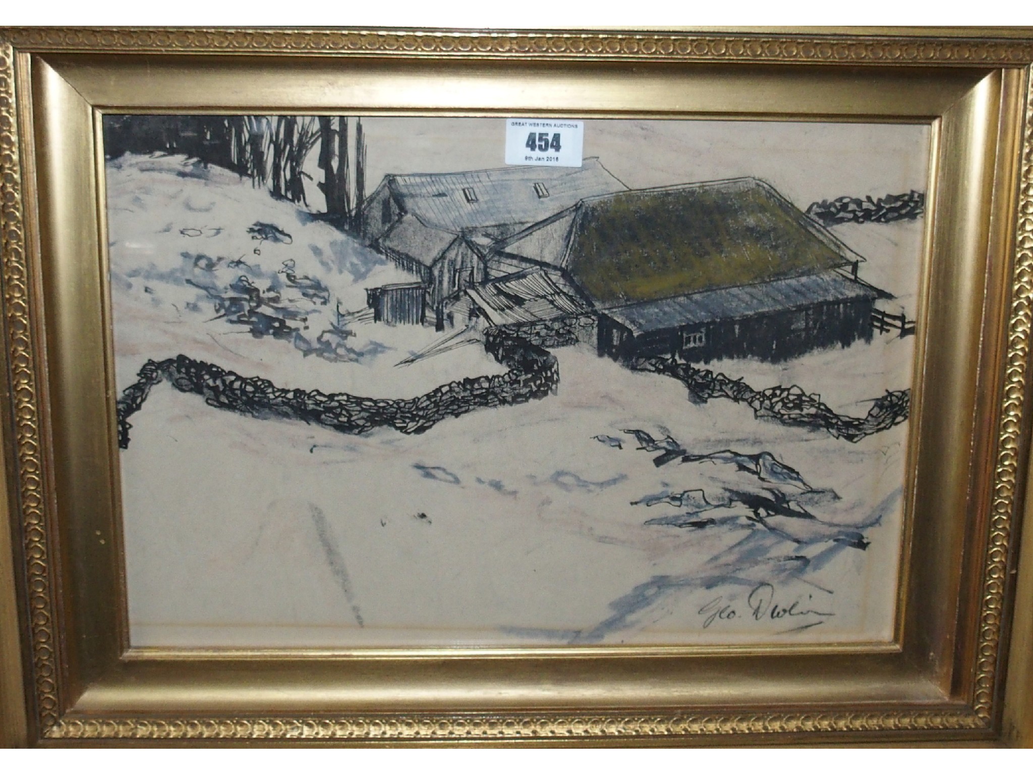 Appraisal: GEORGE DEVLIN Barn in a landscape signed ink and pastel