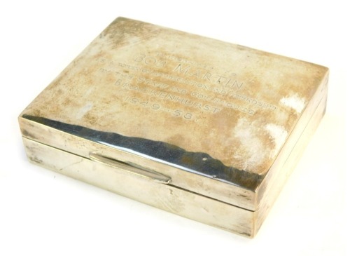 Appraisal: A Walker Hall silver cigarette box inscribed 'Presented to Bob