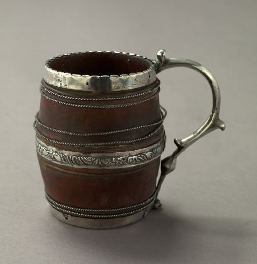 Appraisal: Continental Silver-Mounted Polished Coconut Shell Tankard first quarter th century