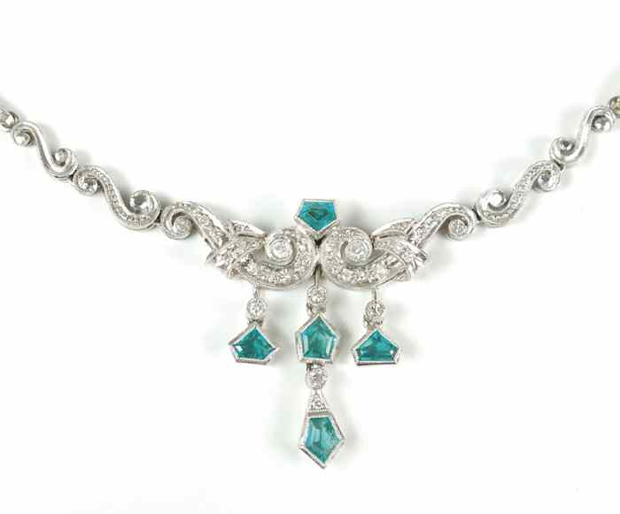 Appraisal: EMERALD DIAMOND AND WHITE GOLD NECKLACE The k white gold