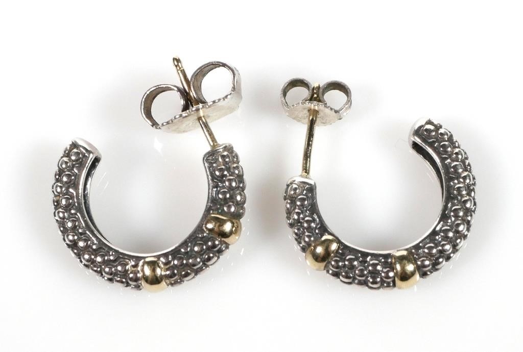 Appraisal: LAGOS CAVIAR K GOLD STERLING EARRINGSCaviar hoop earrings in sterling