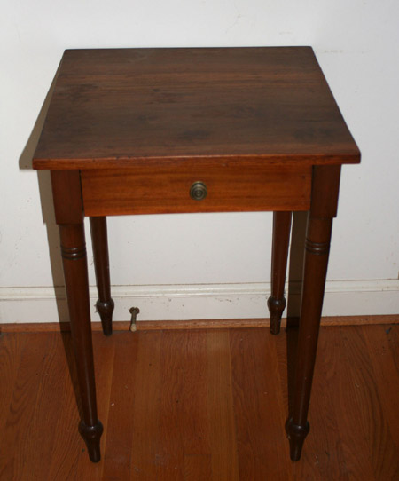 Appraisal: Federal Stained Poplar and Turned Maple Single-Drawer Bedside Table First