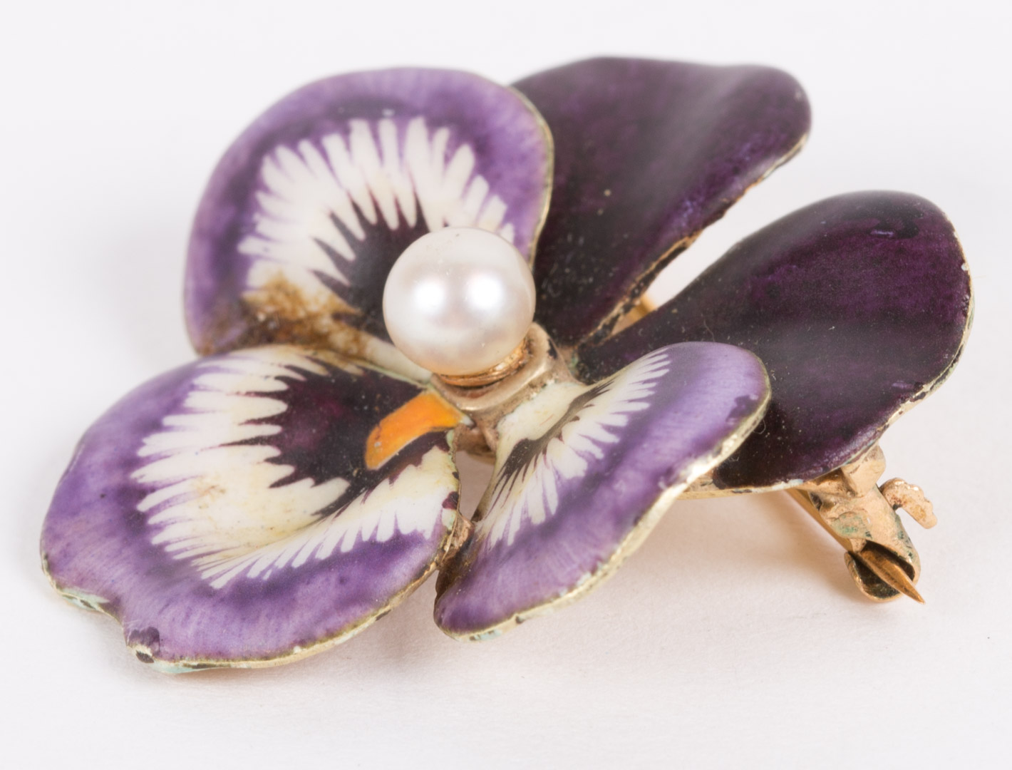 Appraisal: A Pansy Brooch with Pearl k brooch shaped like a