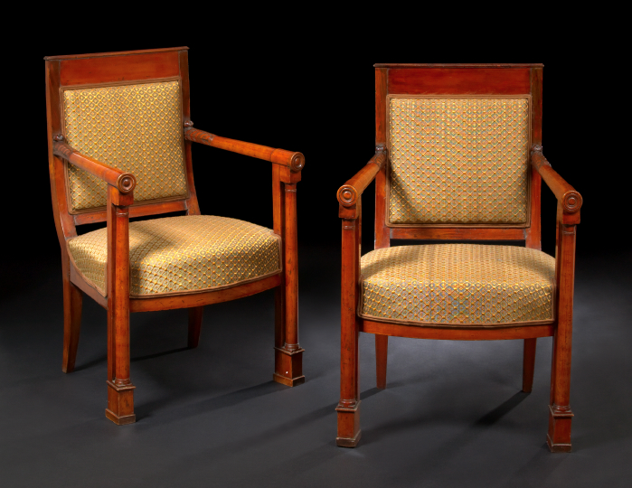 Appraisal: Pair of Empire-Style Mahogany Fauteuils second quarter th century each