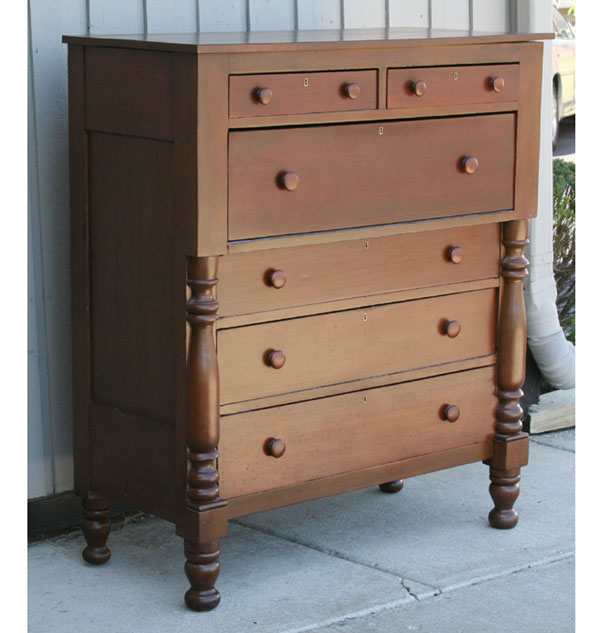 Appraisal: Cherry Empire dresser six drawers turned columns H x W