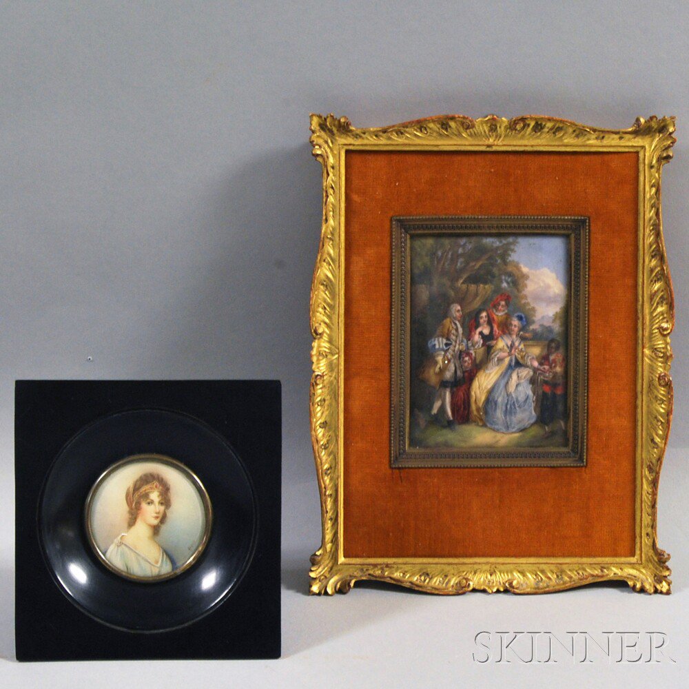 Appraisal: Two Framed Miniature Paintings a portrait miniature of a woman