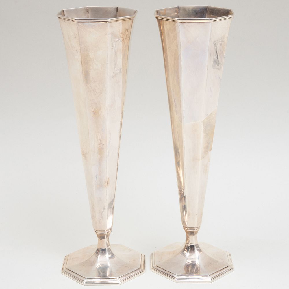 Appraisal: Pair of Tiffany Co Silver Trumpet Vases Marked 'Sterling' x