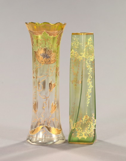 Appraisal: Two Enameled Glass Vases the first an attractive Austro-Bohemian richly