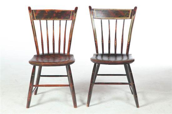 Appraisal: PAIR OF DECORATED SIDE CHAIRS American early th century pine