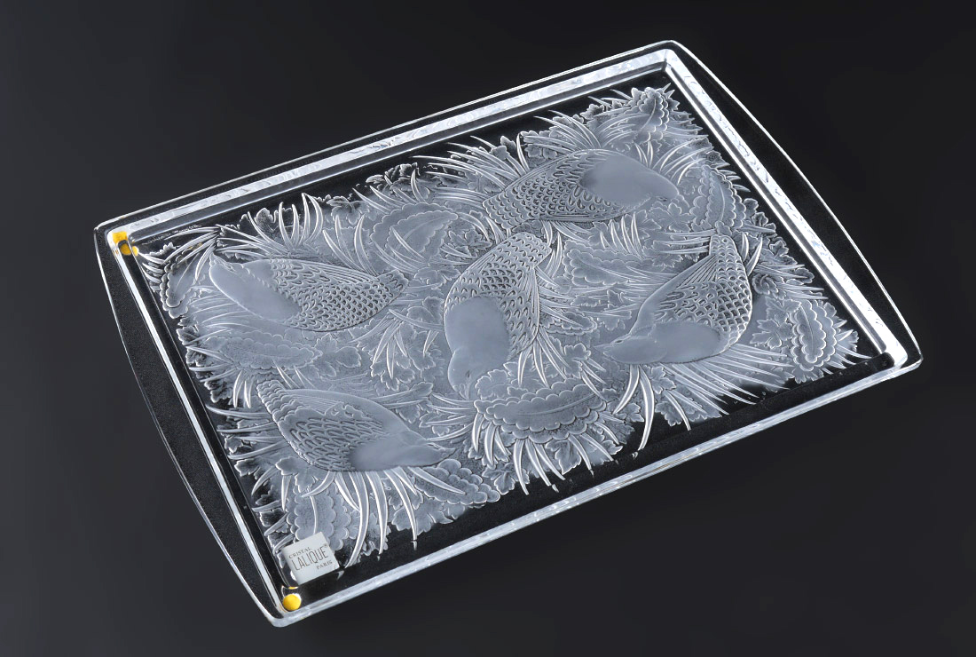 Appraisal: LALIQUE PERDRIX CRYSTAL TRAY Pattern of partridges in foliage etched