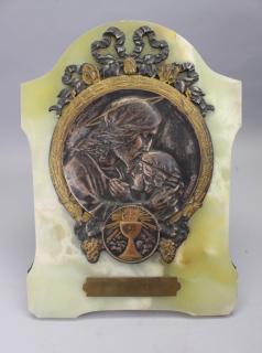 Appraisal: Antique Bronze Onyx Religious Plaque depicting Jesus and a small