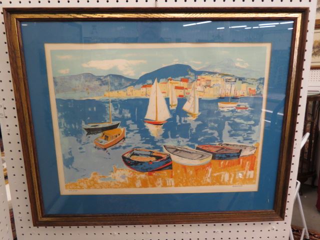 Appraisal: Pierre Bordenave lithograph french artist boats in the harbor of