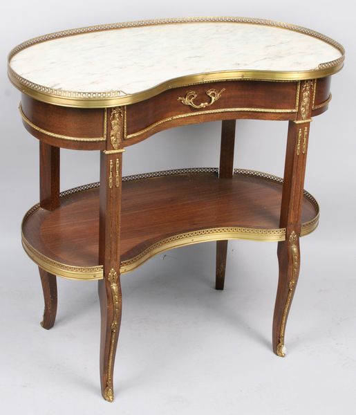 Appraisal: One drawer mahogany marble top serving stand having fine bronze