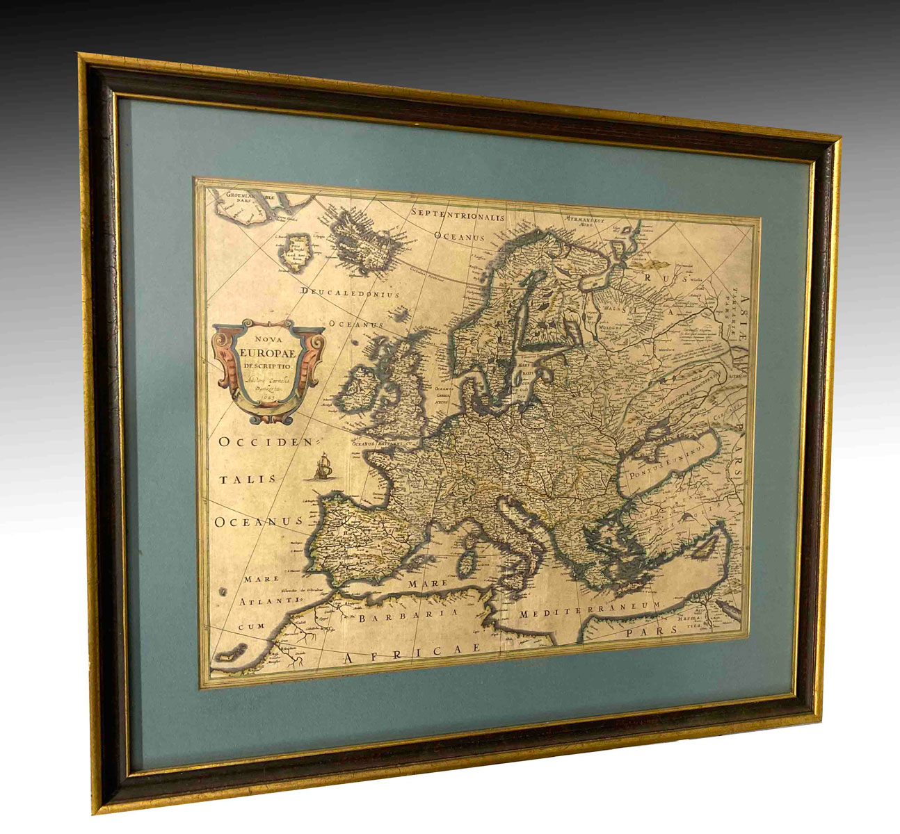 Appraisal: OLD EUROPEAN FRAMED MAP Old map of Europe on lined