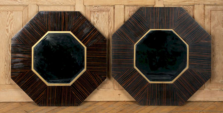 Appraisal: PAIR ART DECO STYLE MACASSAR OCTAGONAL MIRRORS A pair of