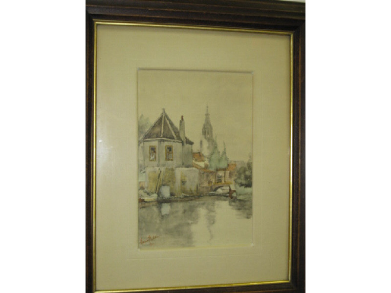 Appraisal: FRANZ WALDEN CONTINENTAL SCHOOL Bavarian canal scene watercolor signed and