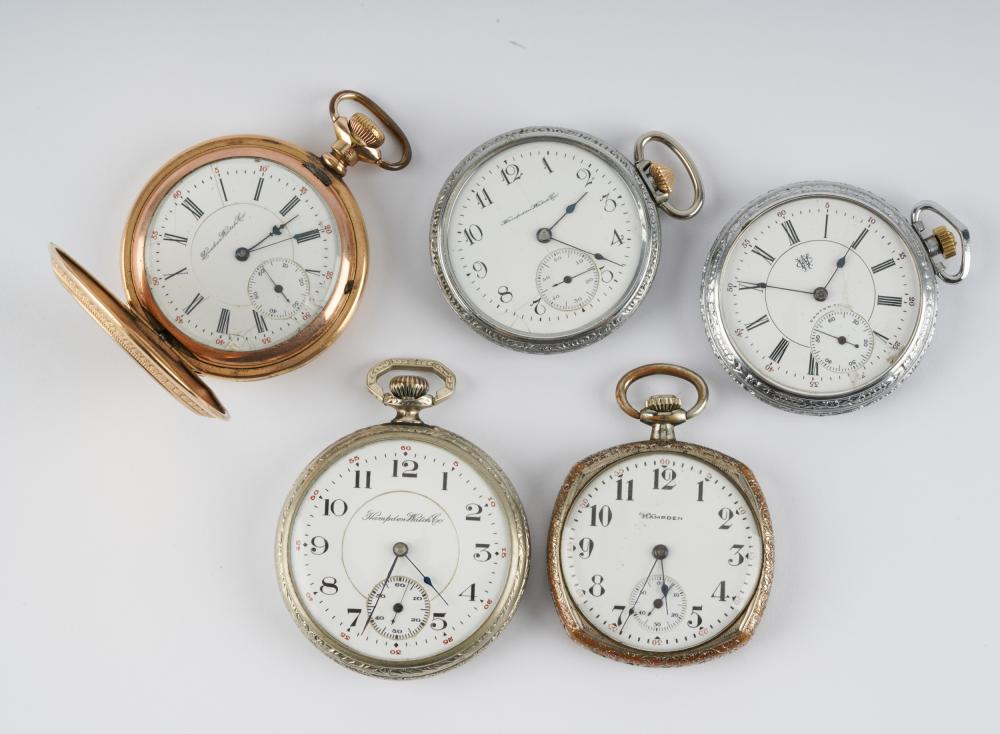 Appraisal: FIVE HAMPDEN DUEDER WATCH CO POCKET WATHCESthe st Keystone base