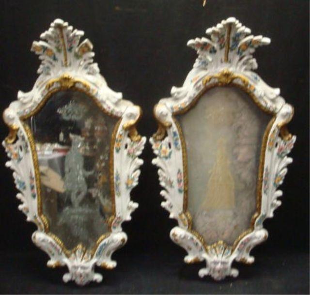 Appraisal: Pair of Antique Italian Porcelain Mirrors as is with a