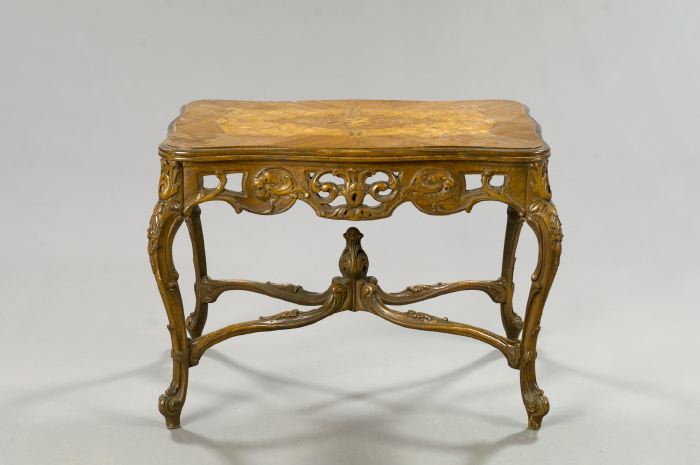 Appraisal: Louis XV-Style Mixed Woods and Inlaid Coffee Table early th