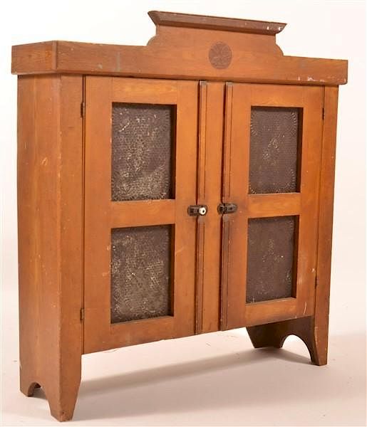 Appraisal: Grain Painted Softwood Punch Tin Pie Safe Grain Painted Softwood