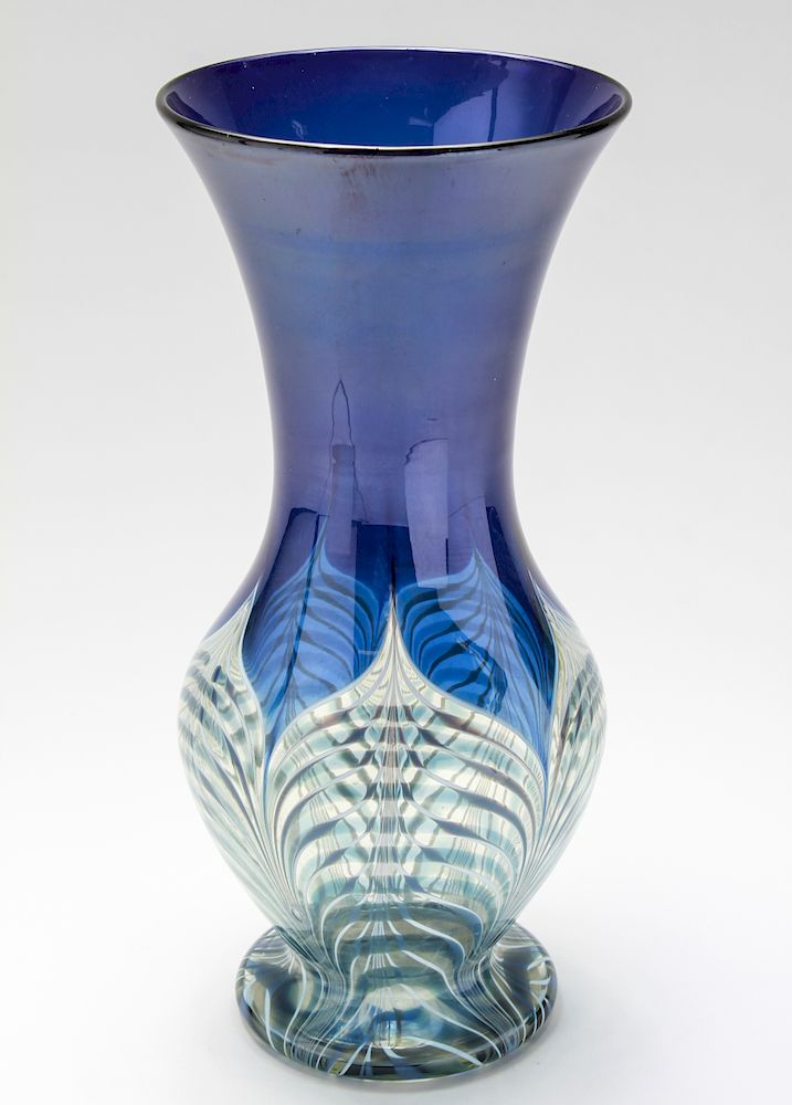 Appraisal: Durand Cobalt Blue Pulled Feather Art Glass Vase Durand cobalt