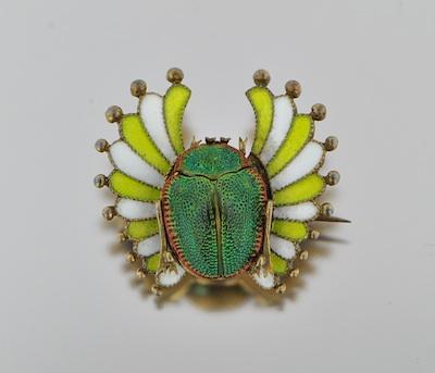 Appraisal: An Enameled Scarab Shape Brooch ca Enameled winged scarab brooch