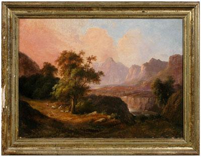 Appraisal: Painting possibly by Thomas Cole shepherdess and goats in landscape