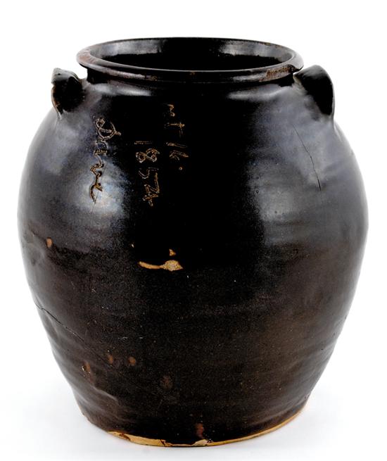 Appraisal: Edgefield District storage jar signed Dave dark brown akaline glaze