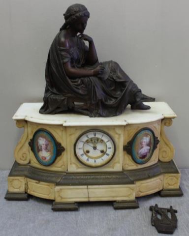 Appraisal: Tiffany Co Sevres Mounted Marble Clock withBronze Figural Top A