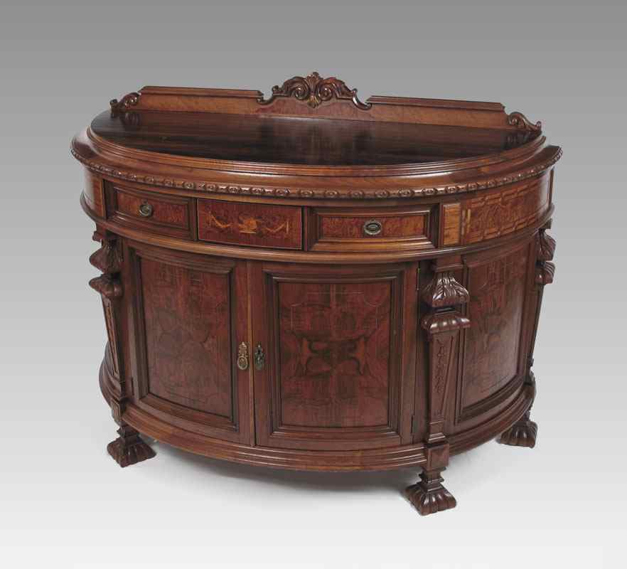 Appraisal: CARVED AND INLAID FRENCH COMMODE Carved backsplash single drawer with