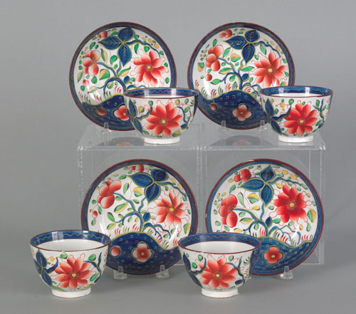 Appraisal: Four Gaudy Dutch cups and saucers th c in the